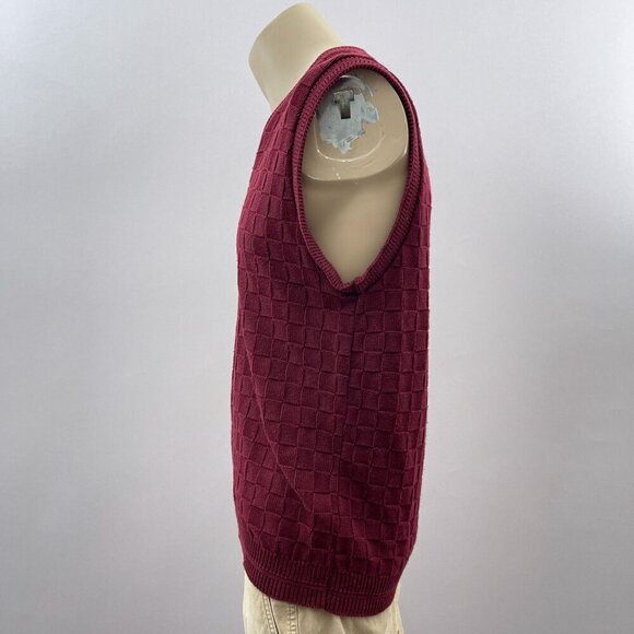 Vintage 90s Maroon Sleeveless V-Neck Sweater Vest Pullover Checkered Textured M - Picture 5 of 9